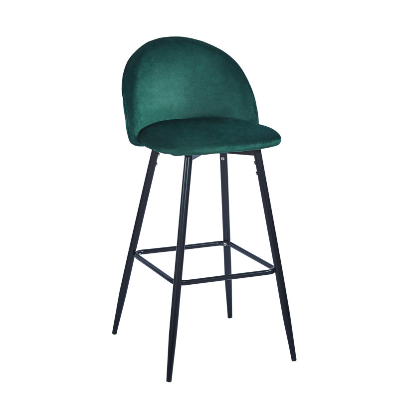 Everly Quinn Eisele Bar Stools Set Of 2, Velvet Upholstery, Steel Legs, Green