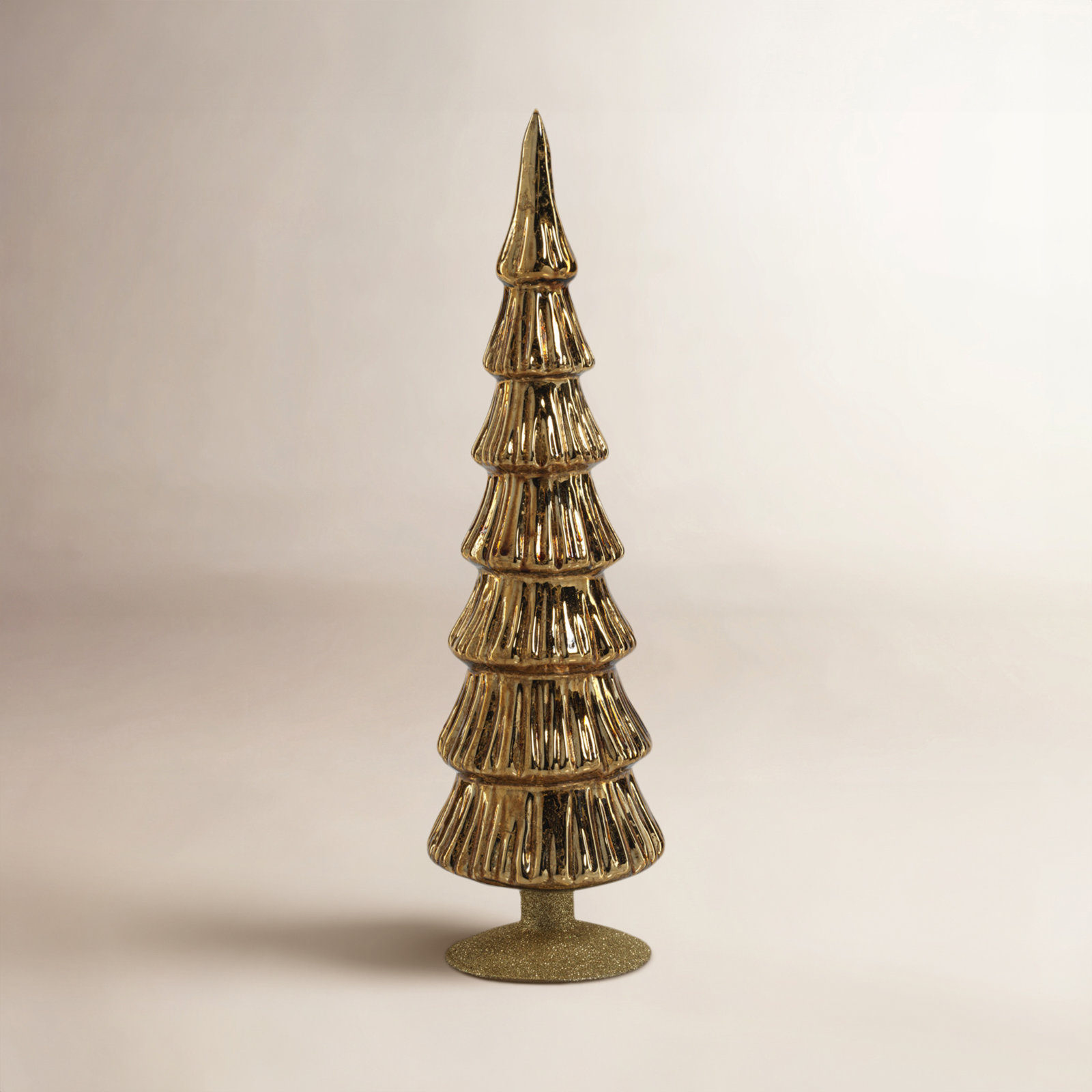 Hasika 2-Piece Green Glass Tabletop Tree Set, Gold, 15.25" H x 3.5" W x 3.5" D
