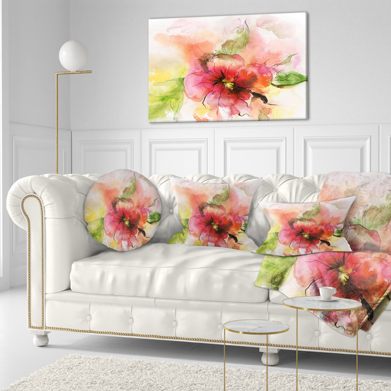 Motif floral rose et rouge - Coussin décoratif à imprimé floral