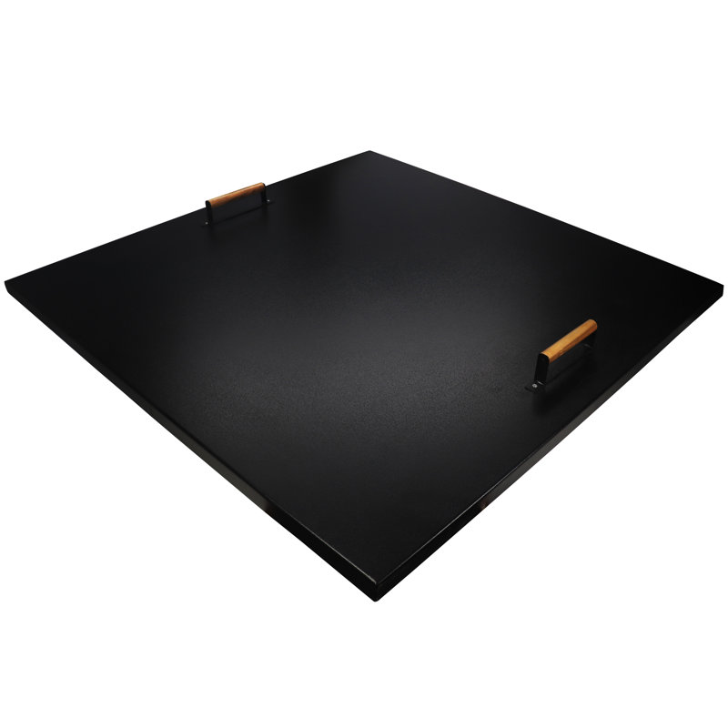 42'' Black Steel Square Fire Pit Lid with Wooden Handles