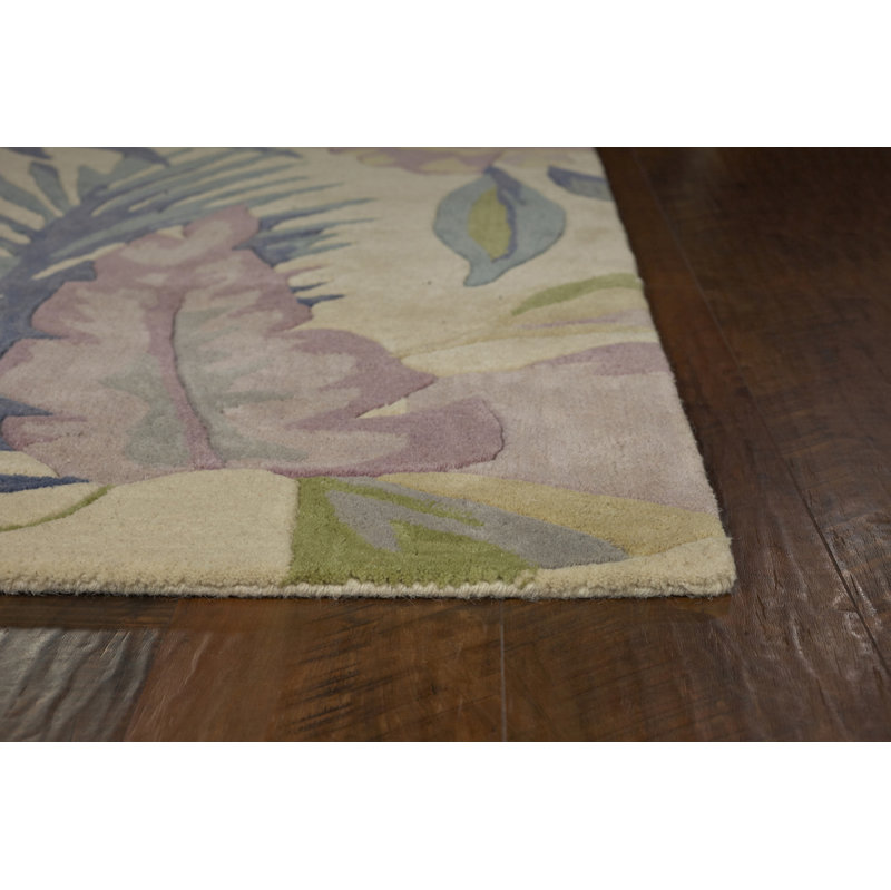 Tapis vert / rose en laine touffeté à la main Remington, Rectangle 8 pi 6 po x 11 pi 6 po