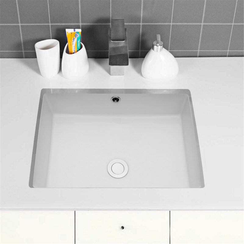 Ceramic Rectangular Undermount Bathroom Sink With Overflow