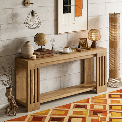 Farmhouse 2-Tier Sofa Table with Vertical Stripe Legs
