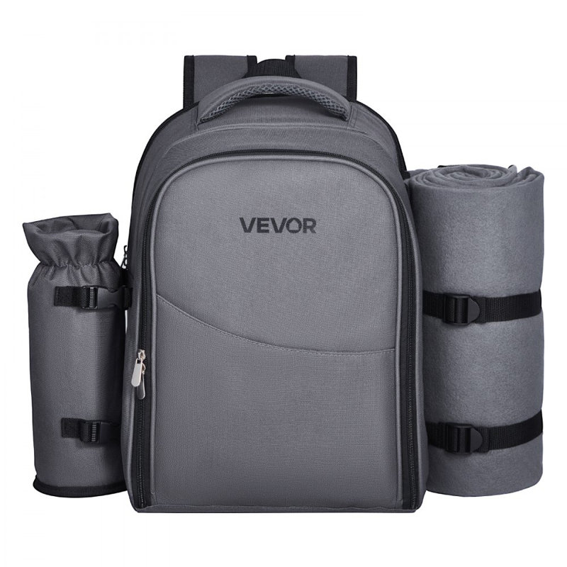 Beach Picnic Backpack Bag for 2 Person with Cooler Compartment Grey