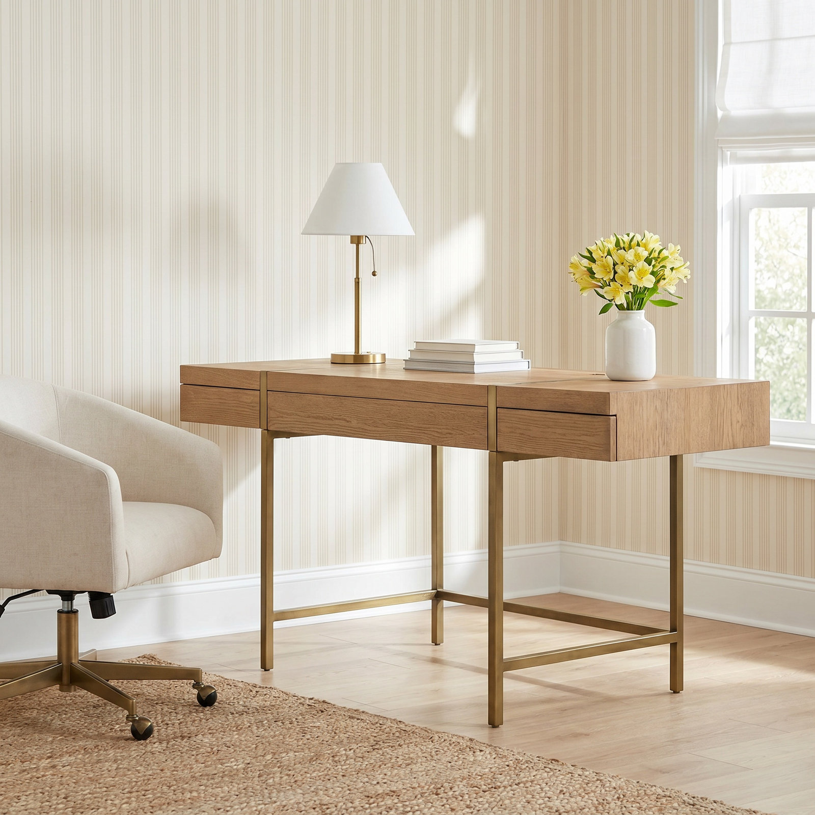 Tatum Aurora 58" Wide Writing Desk with USB, Latte