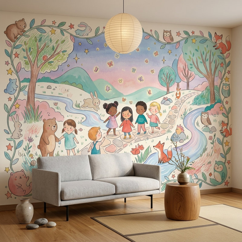 Papier peint animaux fantaisistes Woodland, Non tissé, 120 po x 96 po