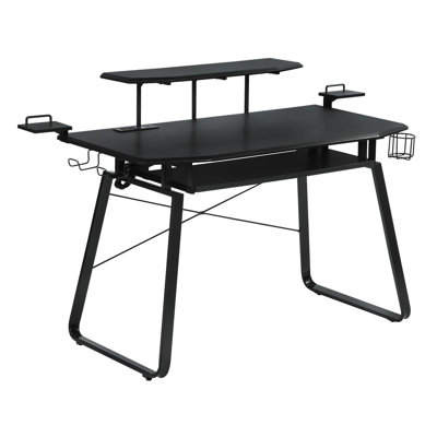 Kazuto Steel Computer Desk with Built-In Electrical Outlet