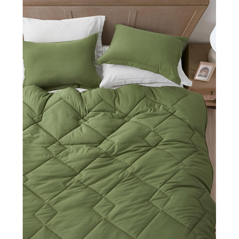 Olive Green Queen Microfiber Reversible Comforter Set