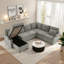 U-shaped Sectional Sofa Bed With Ample Storage Space, Two Cup Holders, Charging Ports And Hidden Storage Chaise -1850274193
