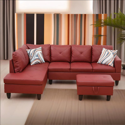 Ensemble de canapé modulaire en cuir 3 pièces avec méridienne et repose-pieds avec rangement Monaco