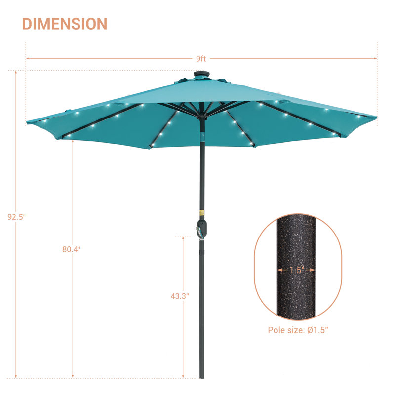 Parasol de marché lumineux 9 pi Kenmore, Bleu lac