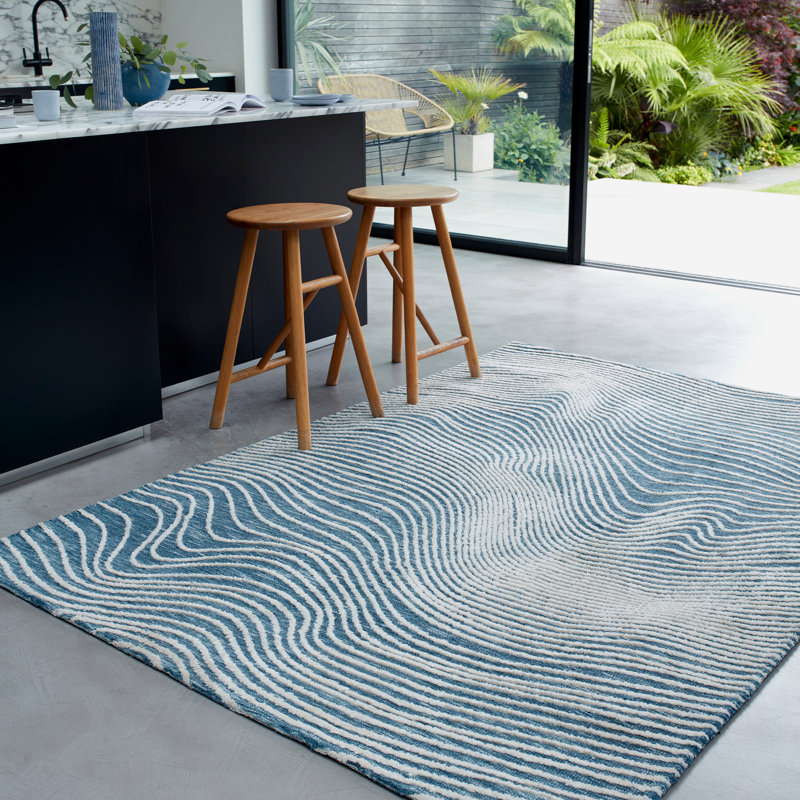 Clemones Swirl Blue Area Rug, Rectangle 120 x 170 cm