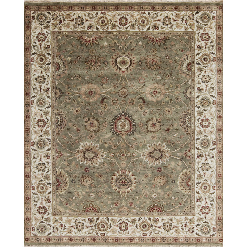 Tapis oriental en laine noué à la main sauge / ivoire Passions, Rectangle 12 pi x 18 pi