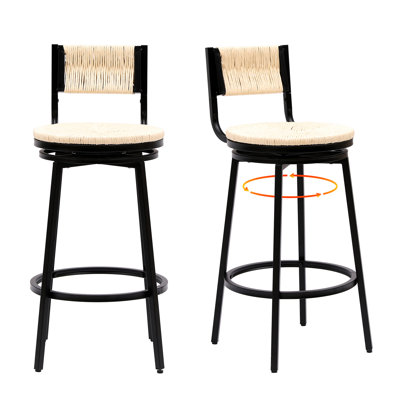 Tabouret de bar blanc crème, 2 pièces, structure en métal et siège en corde de papier, ergonomique, facile à assembler, pour comptoir 2 pièces pour salle de réunion avec fonction de réduction des frottements, balcon tissé à la main