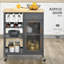 Îlot de cuisine roulant avec rangement, chariot de cuisine avec support à vin pour 4 bouteilles, chariot de bar avec porte-verres à pied, tablettes, tiroir et armoire, gris