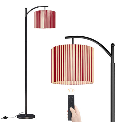 Arc Floor Lamp with Adjustable Lampshade Red Cream Vertical Stripes Thin Lines Standing Lamp 3 Color Temperatures Dimmable Tall Pole Lamp with Foot Switch for Bedroom