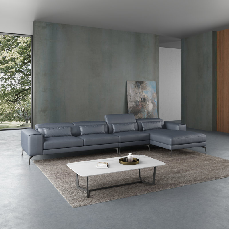 Cavour Sectional, Right Hand Facing, Gray Genuine Leather
