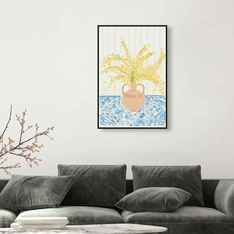 Sunny Flower Vase Print by Oliver Gal, 37"H x 25"W, Black Floater Frame
