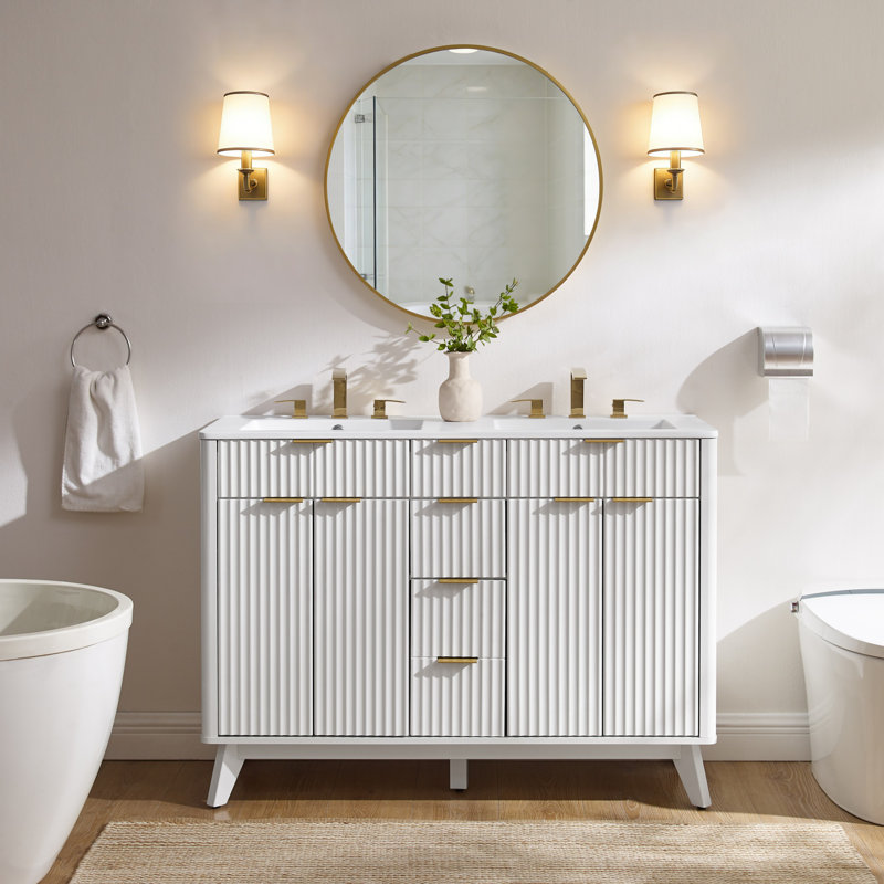 48'' Free Standing Double Bathroom Vanity With Engineered Stone Top, Soft-Close Doors, White