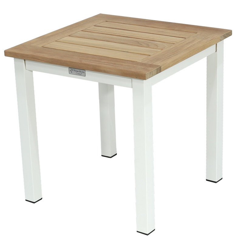 Soho 20" Teak Aluminum Outdoor Tall Square Side Table, White