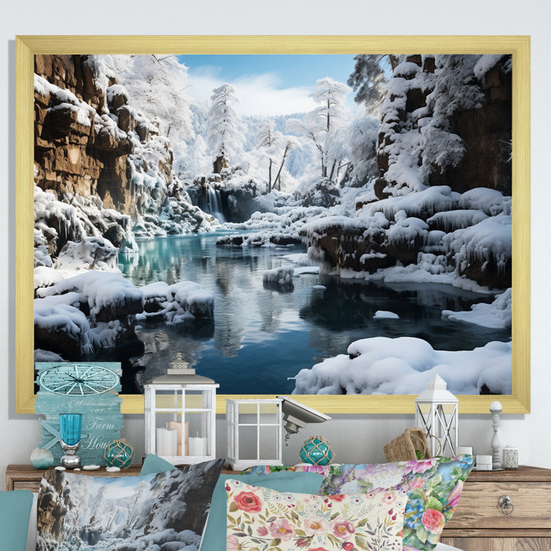 Frozen Symphony III de la chute d'eau grise et blanche - Paysages, art mural, salon, H 12 po x l 20 po x P 1 po
