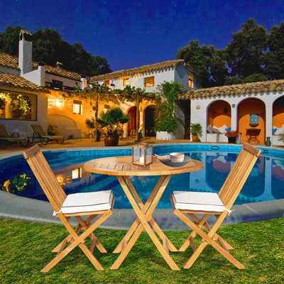 2 - Person Teak Wood Patio Dining Set with Round Table