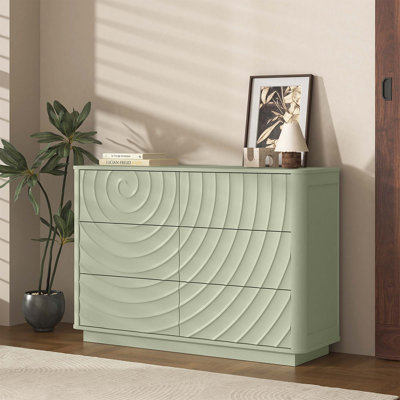Commode 6 tiroirs pour chambre à coucher, commode moderne de 47,2 pouces de large avec design ondulé sans poignée, organisateur de vêtements en bois