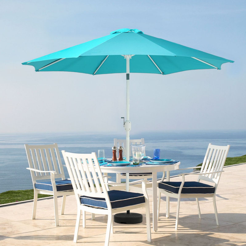 Parasol de patio 9 pi Sariyha, Bleu foncé/blanc