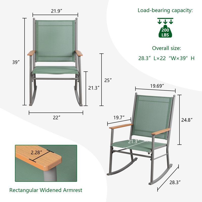 Chaises berçantes de patio pour 2 personnes, Vert