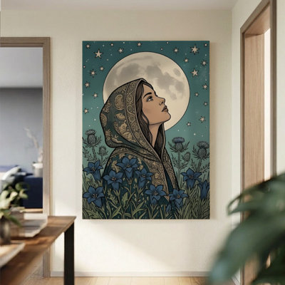 Fantasy Illustration Mystical Woman and Moon Graphic Art on Framed Canvas
