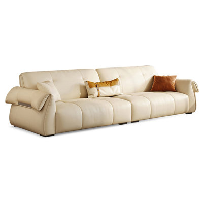 Canapé modulaire beige en cuir véritable