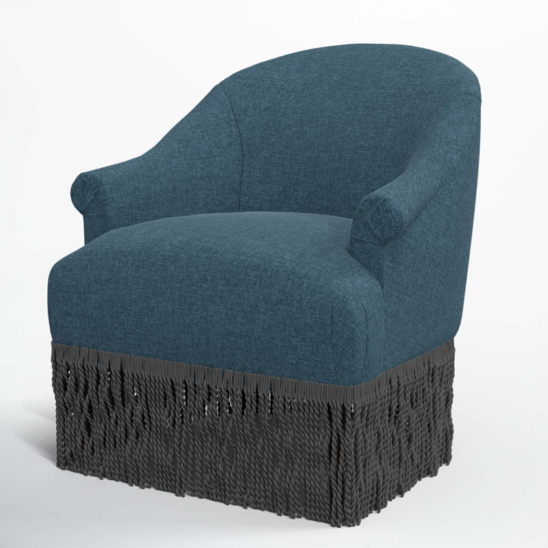 Fauteuil à oreilles Callie, Noir, Lin texturé bleu marine Zuma