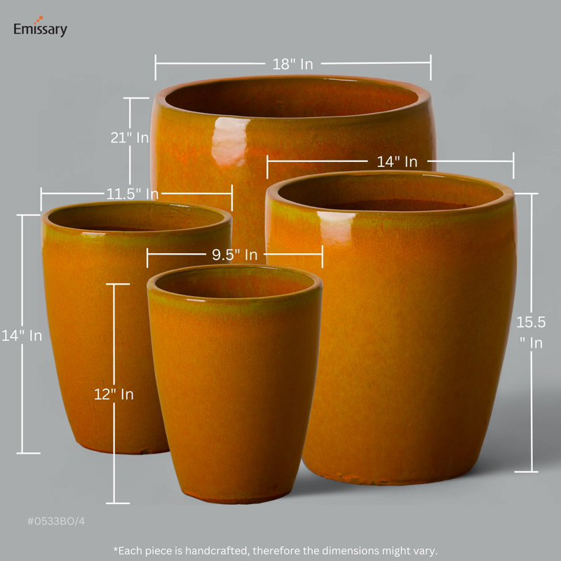 Handmade Ceramic Planter, 14" H x 11.5" W x 11.5" D, Burnt Orange