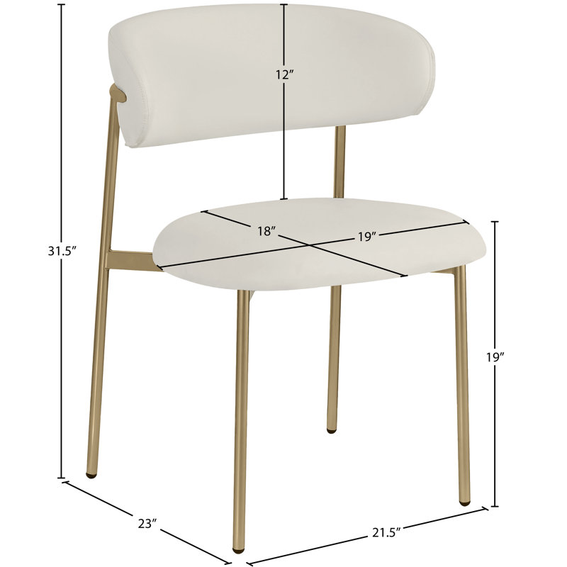 Chaise de salle à manger rembourrée Lupita, Or brossé, Cuir végétalien blanc cassé