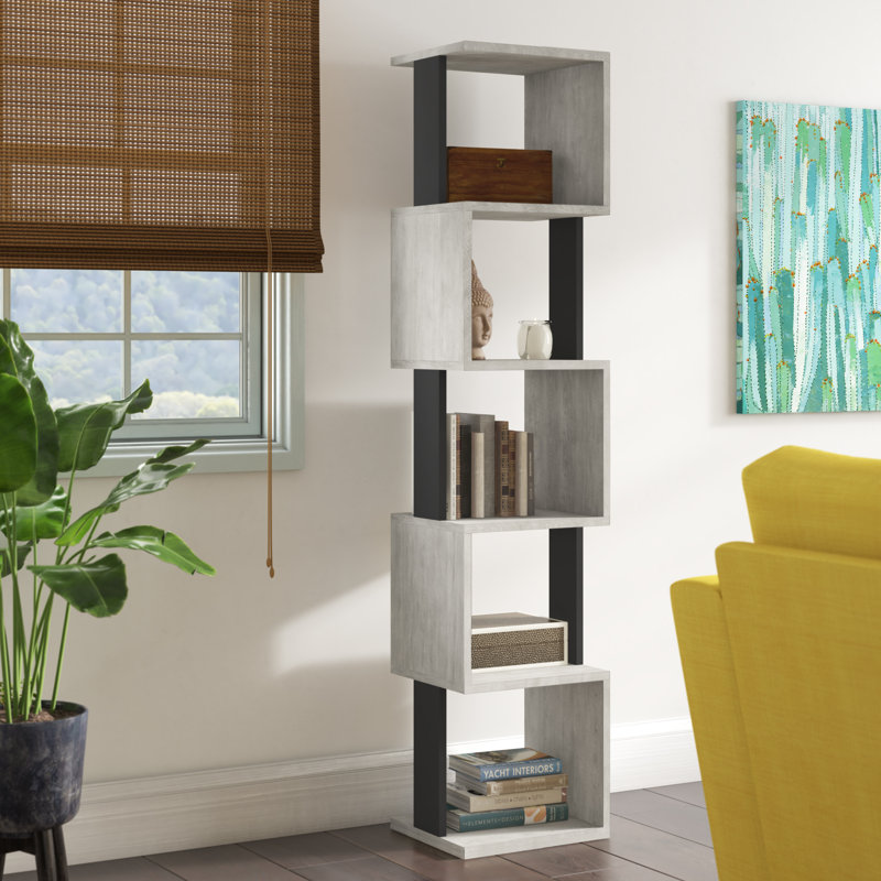 Chane Wall-Mounted Bookcase with 5 Shelves | Modern Storage Unit for Home or Office, White/Anthracite