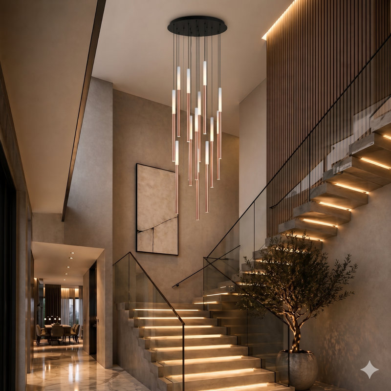 Baileyton 13 - Light Cluster Pendant, White Top / Brushed Copper