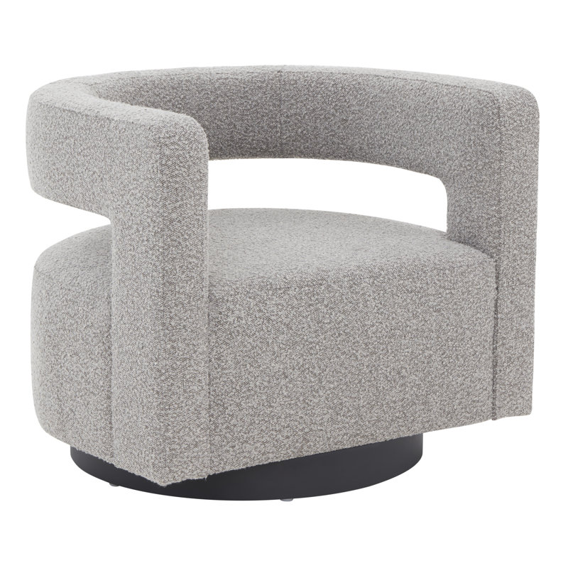 Keegan Upholstered Swivel Barrel Chair, Light Gray Boucle, Black
