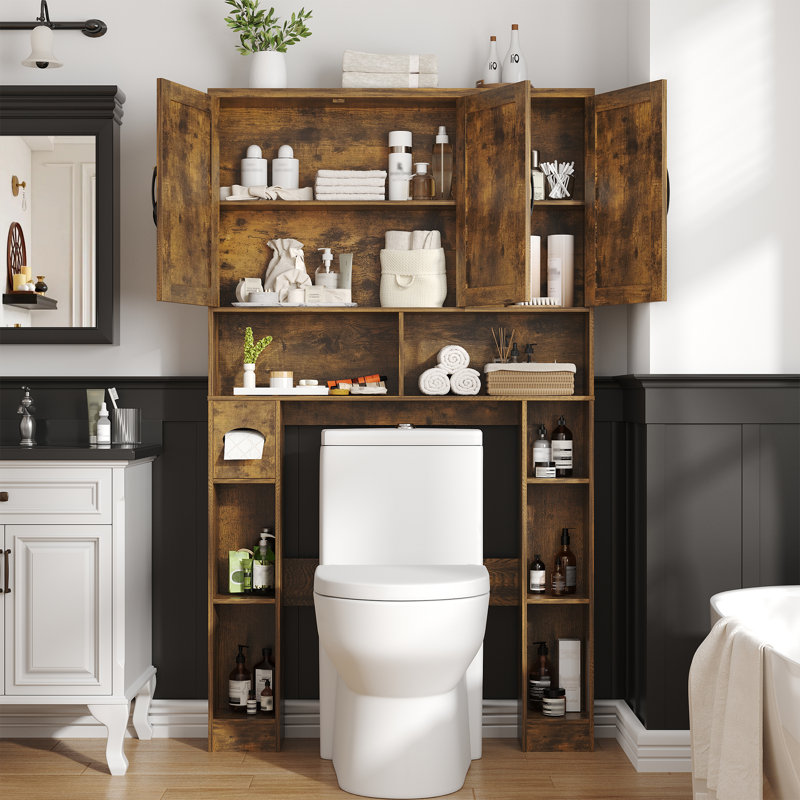 Over The Toilet Storage Cabinet With 3 Barn Doors, Brown