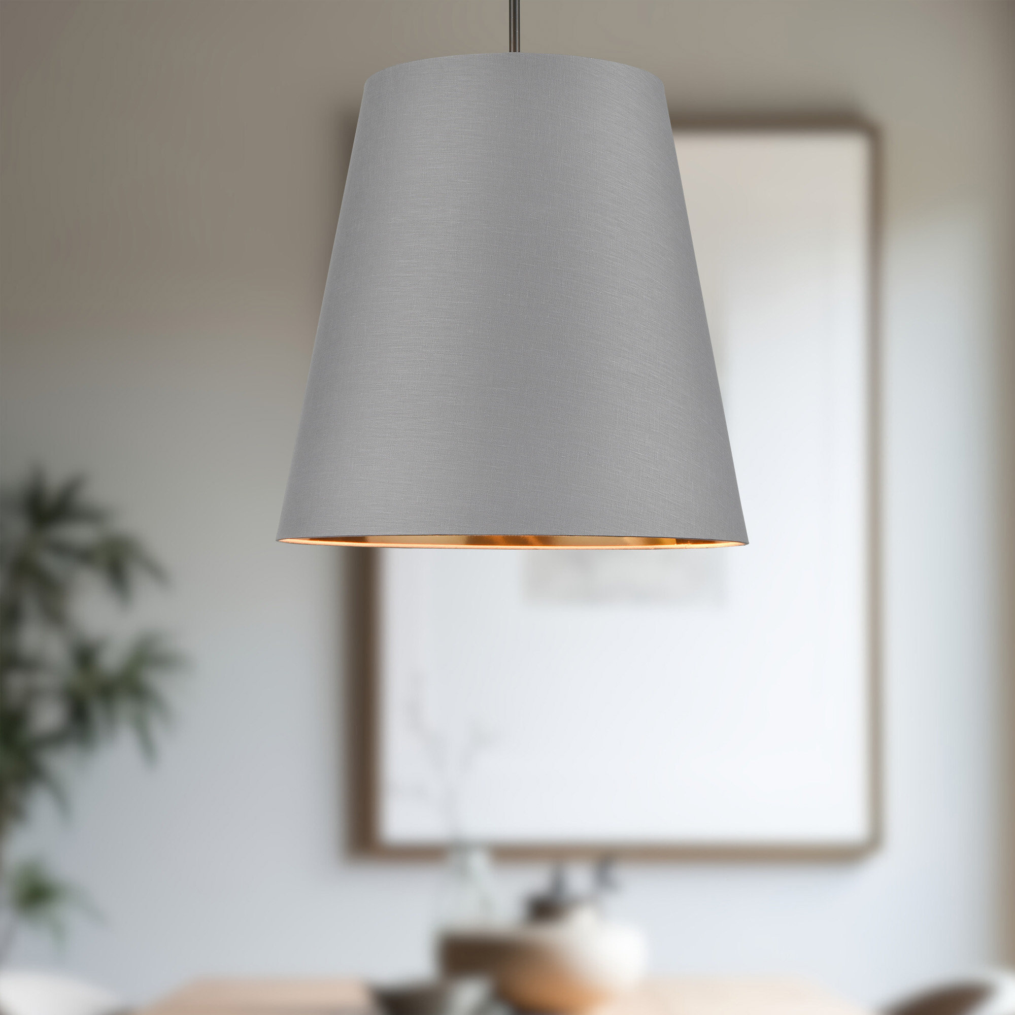 3 Light Steel Pendant, Black, 71.76" H x 24.88" W x 24.88" D, Gray