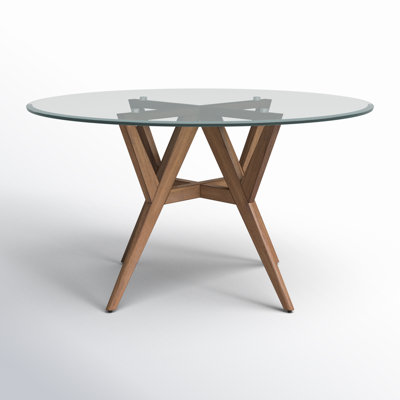 Ashyla Round Glass Top with Solid Wood Base Dining Table