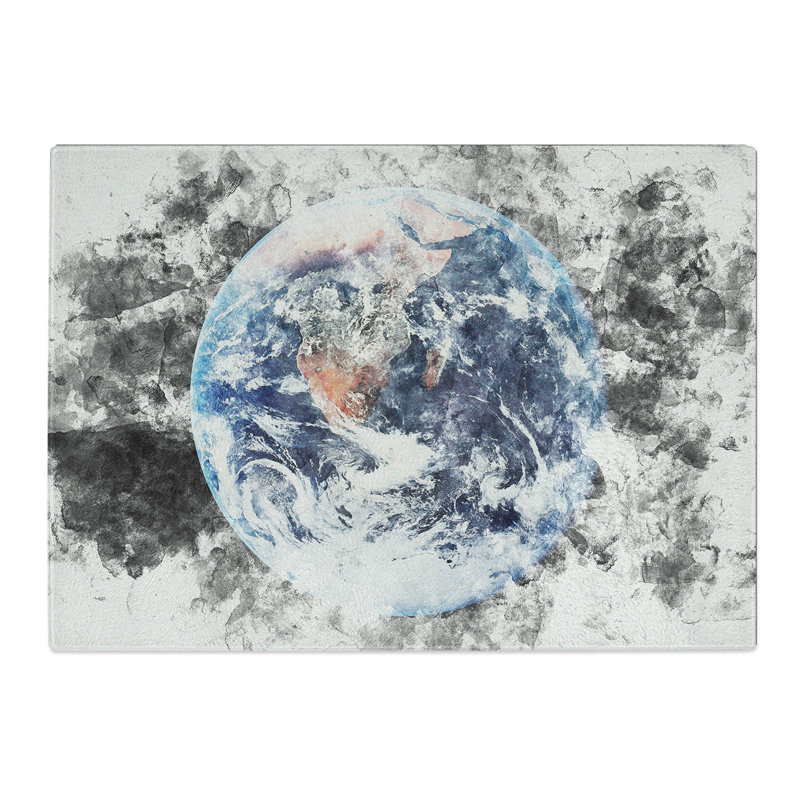 Tempered Glass Amazing Image of Earth Watercolour Chopping Board, 28.5 cm x 39 cm