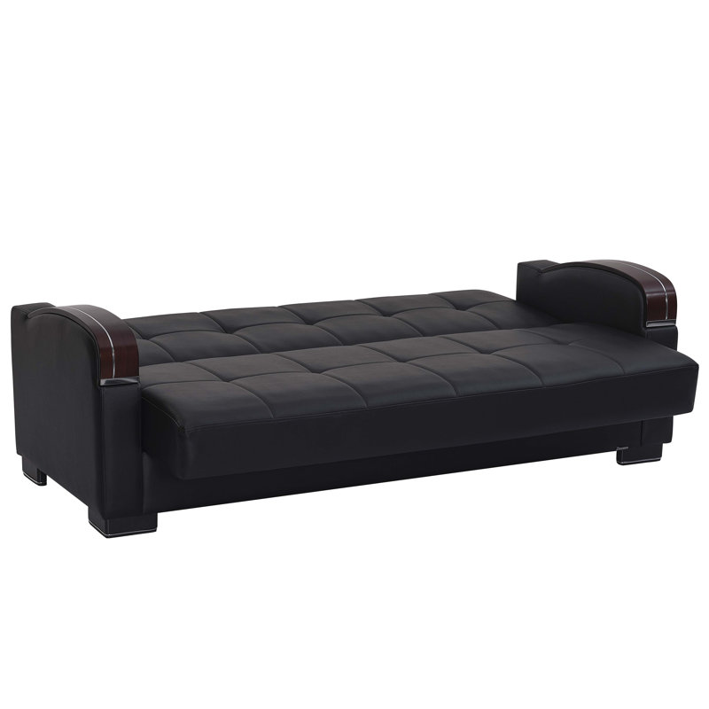 Nesler Mobi Max 87 in. Vegan Leather 3-Seater Twin 3-in-1 Sleeper Sofa Bed with Storage, Black Faux Leather
