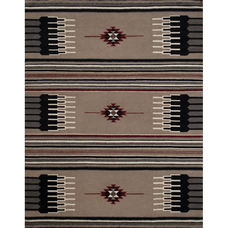 Mesa Hand Knotted Wool Southwestern Area Rug in Chocolate/Red, Rectangle 8' x 10'