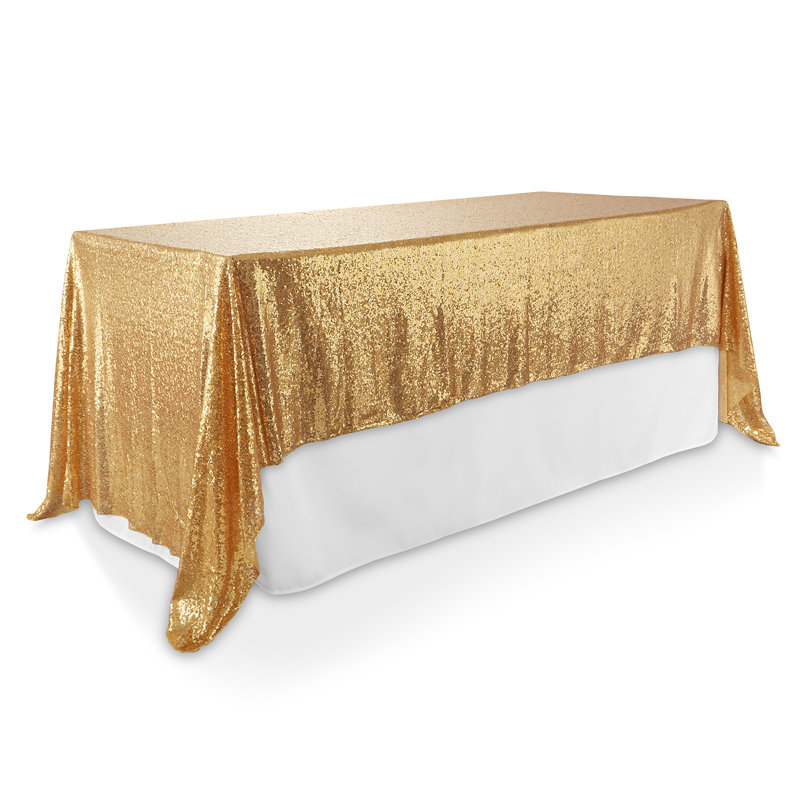  Solid Color Sequin Wedding Tablecloth, Gold, 126" x 60"