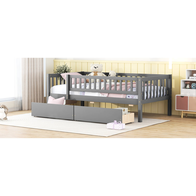 Lit de jour simple gris avec deux tiroirs - Structure en bois massif et tiroirs de lit simple supplémentaire, option de maximisation de l'espace de cadre