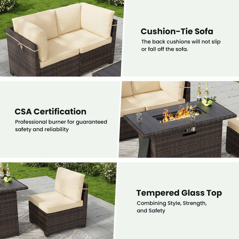 6 Person Outdoor Wicker Furniture Set, Beige