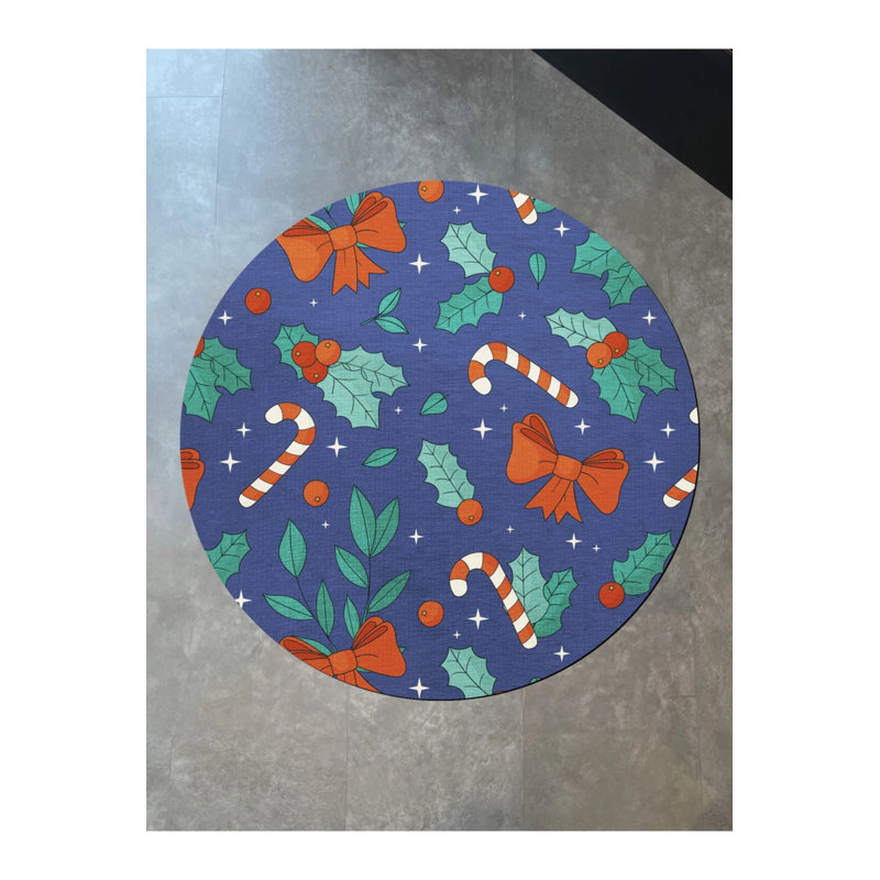 New Year's Themed Multicolored Mixed Ornamental Floral Patterned Modern Woven Base Round Decorative Carpet, Round 2'8"