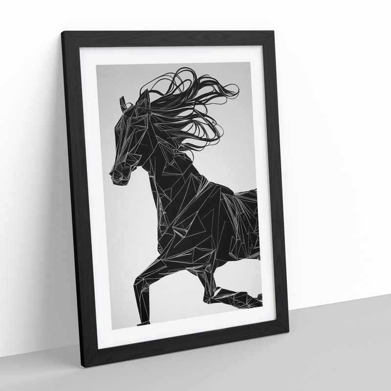 A Running Horse - Single Picture Frame Print, Black, 64cm H x 46cm W x 2cm D