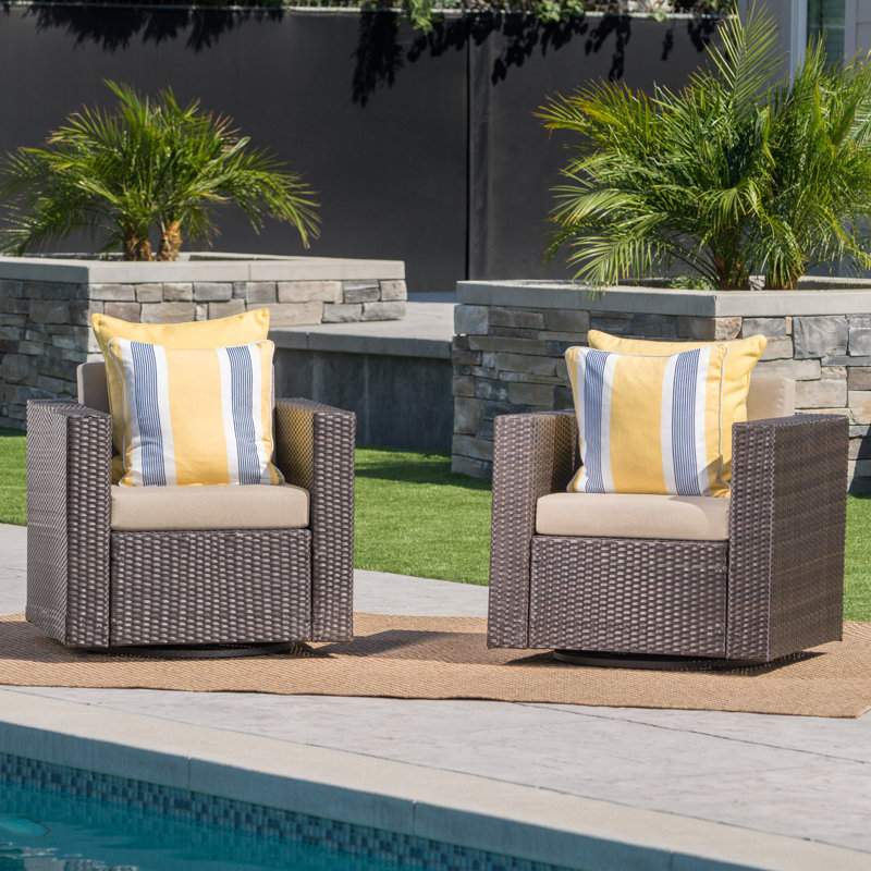 Arville Swivel Outdoor Lounge Chair, Dark Brown/Beige