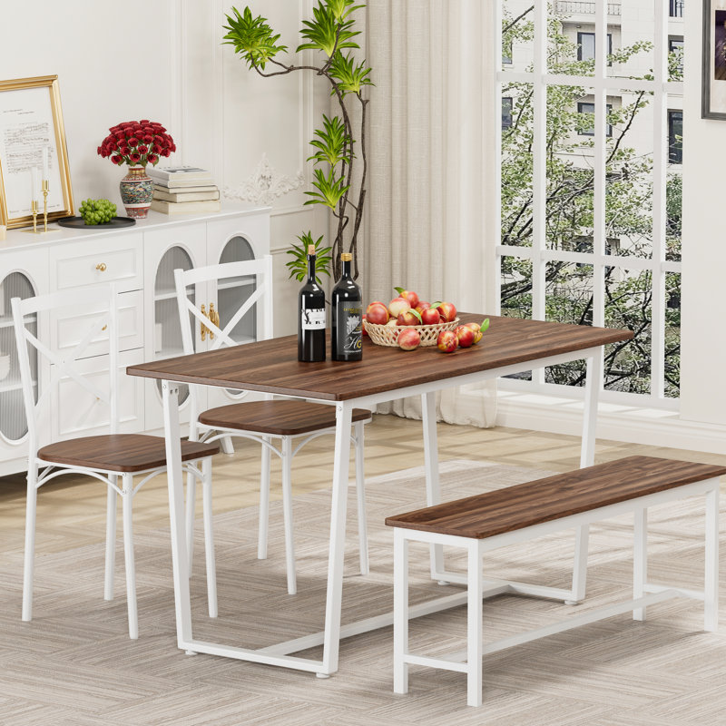 Ensemble de table et de chaises de style industriel à quatre pièces, assise large, acier, convient aux décorations rétro, espaces d'installation rapide, assemblage facile